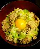 簡単＆節約！豚ひき肉ＤＥねぎ塩卵丼♪