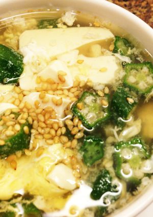 本つゆ香り白だし豆腐とオクラの卵スープ♪-レシピのメイン写真
