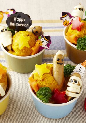かぼちゃサラダにデコウィンナーを添えて-レシピのメイン写真