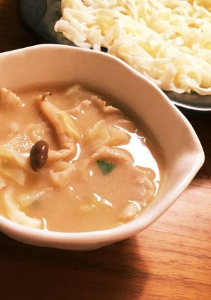 豚こま＆麺つゆ節約 簡単 胡麻汁肉うどん-レシピのメイン写真