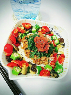 夏バテ解消レシピ☆夏野菜と納豆そうめん-レシピのメイン写真