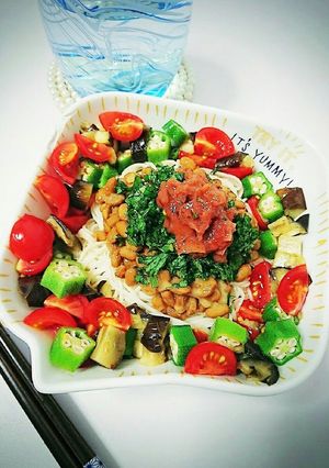 夏バテ解消レシピ☆夏野菜と納豆そうめん-レシピのメイン写真