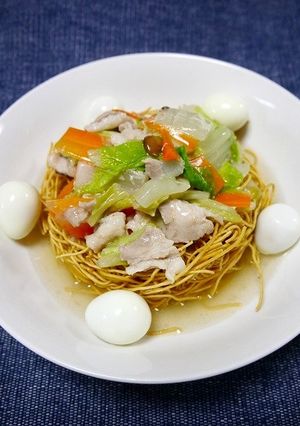 レンジで簡単！五目餡かけかた焼きそば-レシピのメイン写真