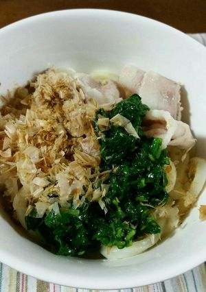 速攻☆ビタミン摂取☆豚×モロヘイヤうどん-レシピのメイン写真