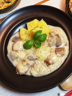 ベビーほたてとナスのクリーム煮ポテト添え-レシピのメイン写真