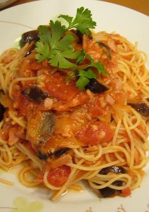べーコンとなすのツナトマパスタ-レシピのメイン写真