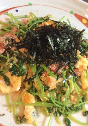 ふわふわ卵の豆苗明太子炒め♪-レシピのメイン写真