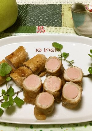 魚肉ソーセージ☆クルクル☆豚薄切り肉巻き-レシピのメイン写真