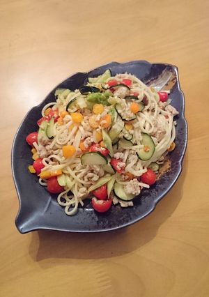 ひき肉と彩野菜のパスタ-レシピのメイン写真