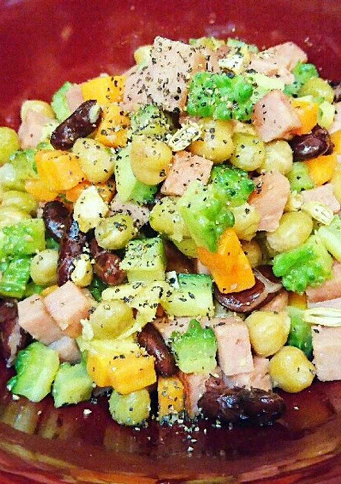 ミックス豆とゴーヤ&スパムの簡単マヨ炒め-レシピのメイン写真