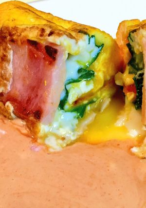 卵焼き(覚書き)ベーコン、大葉を巻き巻き-レシピのメイン写真