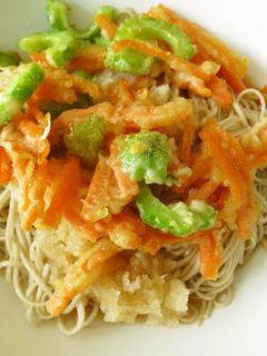 ゴーヤと人参のかき揚げのせぶっかけ蕎麦-レシピのメイン写真