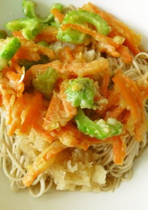 ゴーヤと人参のかき揚げのせぶっかけ蕎麦-レシピのメイン写真