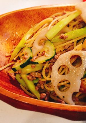 挽肉蓮根アスパラズッキーニで♪和風パスタ-レシピのメイン写真