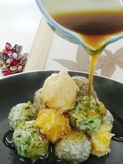 残った素麺で!簡単カラフル☆みたらし団子-レシピのメイン写真