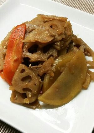 大きめの豚肉、蓮根、じゃがいものきんぴら-レシピのメイン写真
