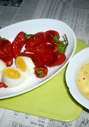 焼き卵と赤万願寺唐辛子のノンフライヤー焼-レシピのメイン写真