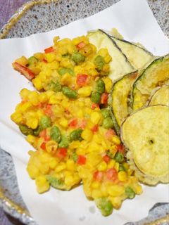 鮮やか「とうもろこしと枝豆のかき揚げ」-レシピのメイン写真