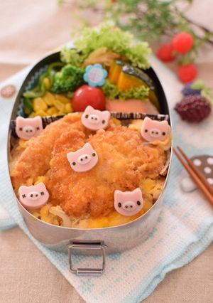 【キャラ弁】カツ丼・ブタちゃん弁当-レシピのメイン写真