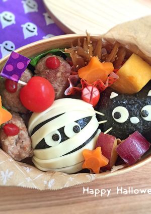 ハロウィン★ミイラ&黒猫♩遠足☆キャラ弁-レシピのメイン写真