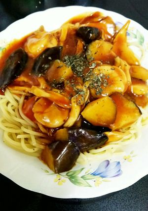 ホタテと秋野菜のトマトあんかけパスタ-レシピのメイン写真