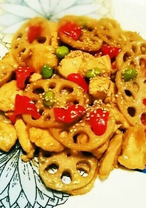 鶏肉・れんこん・赤ピーマンの甘酢炒め-レシピのメイン写真
