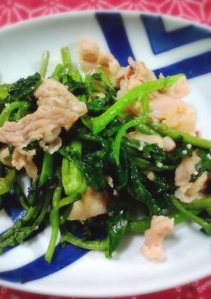 クレソン嫌いにもオススメな豚バラ肉炒め-レシピのメイン写真