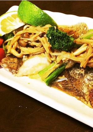 カレイの唐揚げ キノコのガーリックソテー-レシピのメイン写真