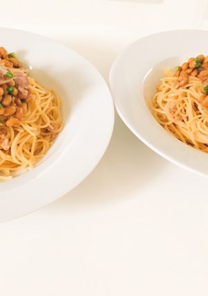 簡単！納豆とミョウガのせ和風ツナパスタ-レシピのメイン写真