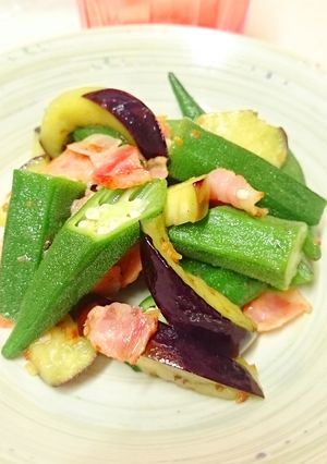 ✿オクラとなすのにんにくベーコン炒め✿-レシピのメイン写真
