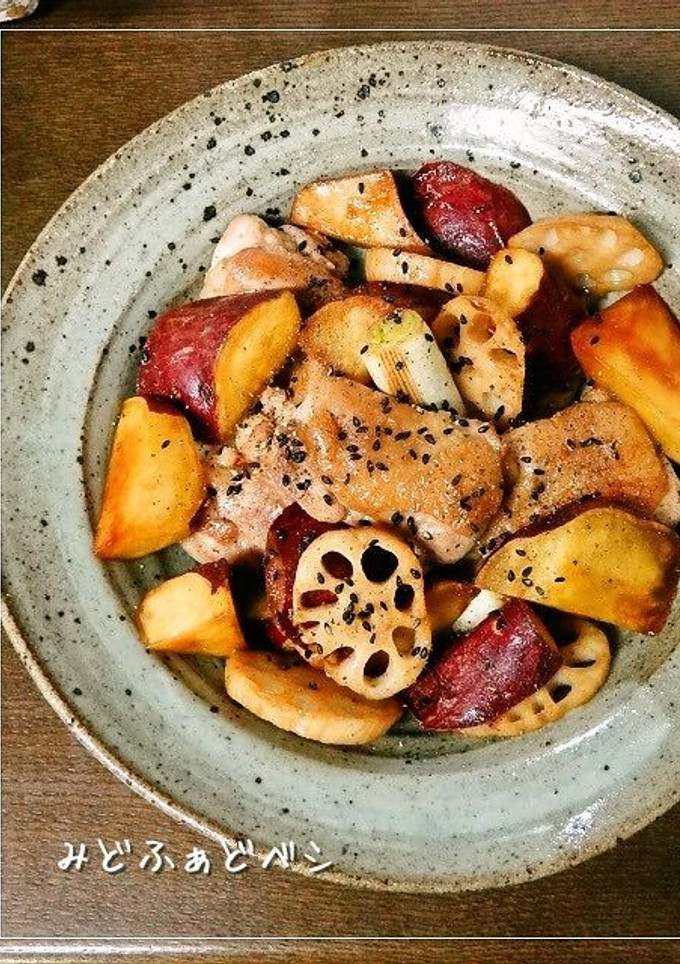 さつま芋と蓮根と鶏肉の照り焼きバタぽん-レシピのメイン写真
