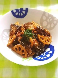今日の夕食に♪サバと蓮根の照り焼き風炒め-レシピのメイン写真