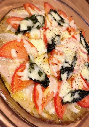 トマトとバジルのスコップハンバーグ-レシピのメイン写真