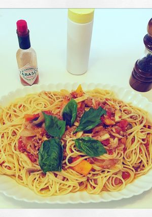 残り物で簡単！トマトベース パスタ-レシピのメイン写真