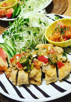 ゆで鶏アレンジ★野菜たっぷりダレの唐揚げ-レシピのメイン写真