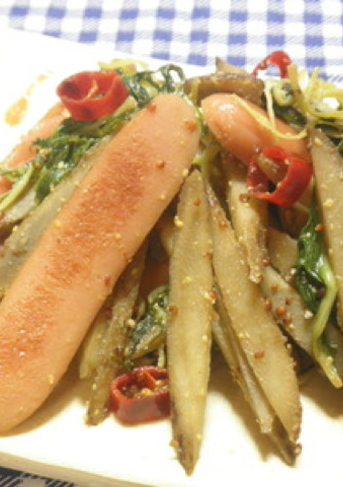 ごぼうと水菜のマスタード炒め-レシピのメイン写真