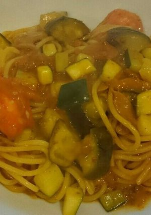 ナスとズッキーニのミートソースパスタ-レシピのメイン写真