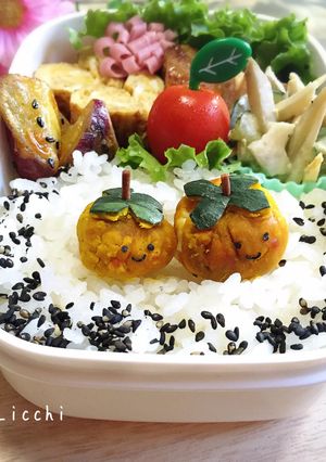 秋のキャラ弁！かぼちゃで柿-レシピのメイン写真