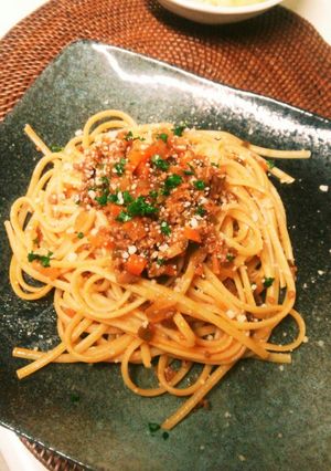 トマトジュース☆お手軽ミートパスタ-レシピのメイン写真
