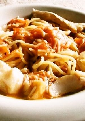 鱈＆えのき＆トマトのワイン蒸しパスタ-レシピのメイン写真