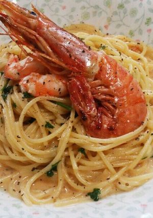 ｱﾙｾﾞﾝﾁﾝ赤海老のｸﾘｰﾑﾊﾟｽﾀ♪-レシピのメイン写真
