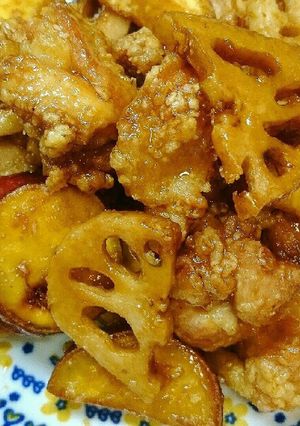 分量簡単な絶品大皿おかず!鶏蓮根と薩摩芋-レシピのメイン写真