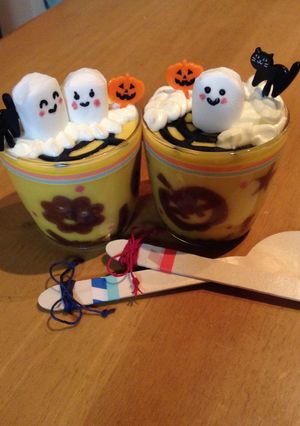 ハロウィンに！おばけ達のかぼちゃプリン♪-レシピのメイン写真