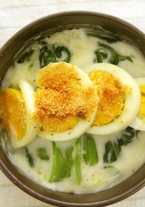 チンゲン菜とゆで卵のトースター焼き-レシピのメイン写真