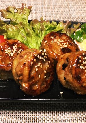蓮根とひき肉の蒲焼き☆黄身おろし仕立て☆-レシピのメイン写真