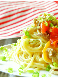豚バラ肉とトマトの柚子胡椒スパゲッティ♪-レシピのメイン写真
