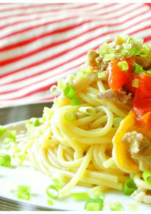 豚バラ肉とトマトの柚子胡椒スパゲッティ♪-レシピのメイン写真