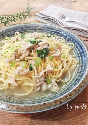 豚肉と小松菜の柚子胡椒スパゲッティ-レシピのメイン写真
