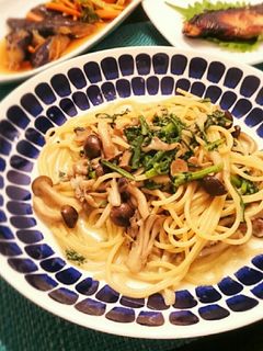 春菊とキノコの柚子胡椒クリームパスタ-レシピのメイン写真