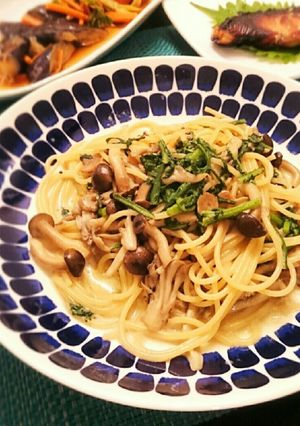 春菊とキノコの柚子胡椒クリームパスタ-レシピのメイン写真